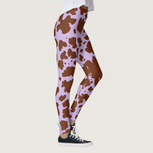 Moderne Lila Paarse en Bruine Koe Bontprint Leggings