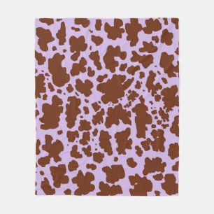 Moderne Lila Paarse en Bruine Koe Skin Print Fleece Deken