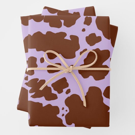 Moderne Lila Paarse en Bruine Koe Skin Print Inpakpapier Vel (In situ)