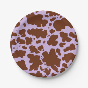 Moderne Lila Paarse en Bruine Koe Skin Print Papieren Bordje
