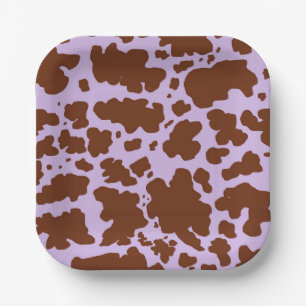 Moderne Lila Paarse en Bruine Koe Skin Print Papieren Bordje