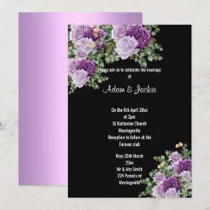 Moderne, Lila Paarse florale ELEGANT WEDDING Kaart