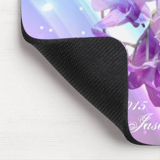 moderne lila paarse orchidee bruiloft muismat (Hoek)