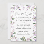 Moderne Lila Waterverf Wildbloemen Bruiloft Save The Date (Voorkant)