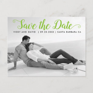 Moderne lime groene bruiloft Save the Date foto Briefkaart