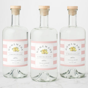 Moderne Limoncello pastel roze streep Likeurfles Etiket