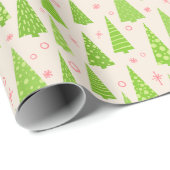 Moderne Lingse groene en roze kerstbomen Cadeaupapier (Rol Hoek)