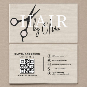 Moderne Linnen Schaar QR Code Kapper Visitekaartje