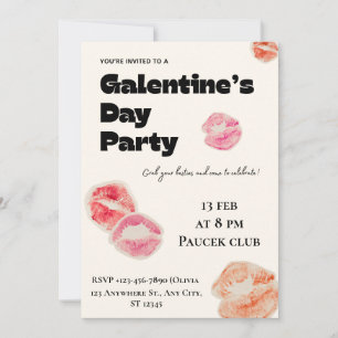 Moderne Lip Kiss Galentine's Day-feestuitnodiging Kaart
