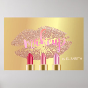 Moderne lips, lipsticks, goudmakreel poster