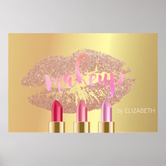 Moderne lips, lipsticks, goudmakreel poster (Voorkant)