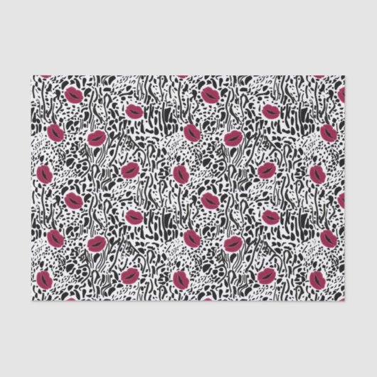 Moderne lipstick Lips B&W Patroon Tissuepapier (Voorkant)