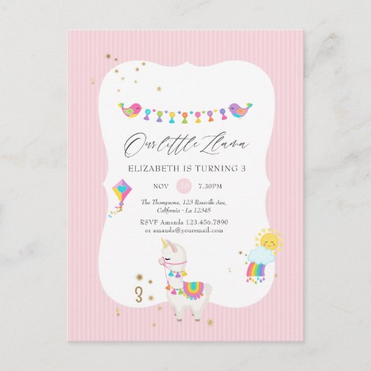 Moderne Llama 3de Verjaardagsfeestje Briefkaart (Voorkant)