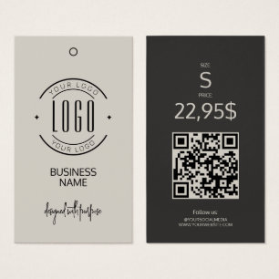 Moderne logo beige grijze QR-code kleding hangtag Visitekaartje