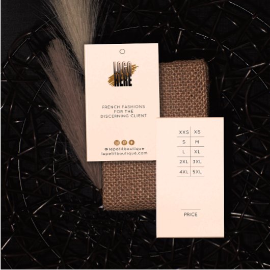Moderne Logo Kledingprijs label met grootteschema Visitekaartje