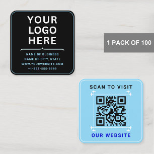 Moderne Logo met QR-code   Custom Blue Black Vierkante Visitekaartje