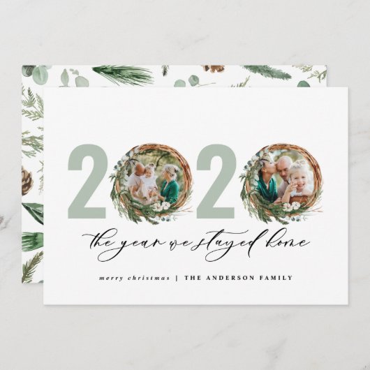 Moderne loof met 2020 bleef thuis feestdagenkaart (Voorkant / Achterkant)