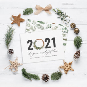 Moderne loof met 2020 bleef thuis feestdagenkaart