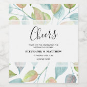 Moderne loof Waterverf geschilderd bladeren bruilo Wijn Etiket (Enkel label)