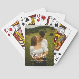 Moderne 'Love' Custom paar Foto's en namen Pokerkaarten