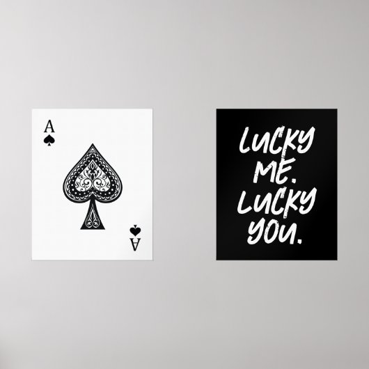 Moderne Lucky Ace Speelkaarten Zwart & Wit Muurkunst Sets (Voorkant)