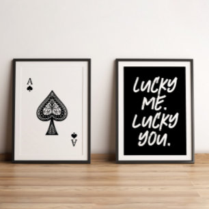 Moderne Lucky Ace Speelkaarten Zwart & Wit Muurkunst Sets