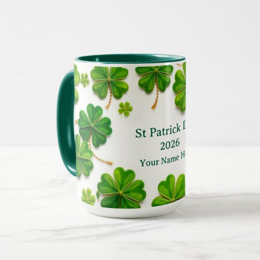 Moderne Lucky Green Shamrock met gouden rand Mok (Voorkant links)