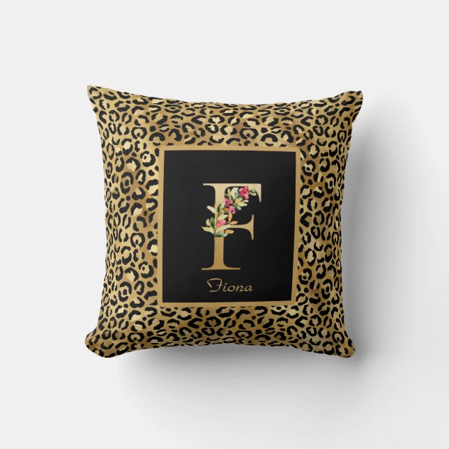 Moderne Luipaard Gepersonaliseerde Monogram F Init Kussen (Voorkant)