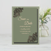 Moderne Luxe Aardesteen Salie Groen & Goud Klassie Save The Date (Staand voorkant)