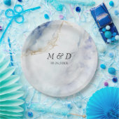 Moderne luxe blauwe marmeren huwelijksfeest papier papieren bordje (Feest)