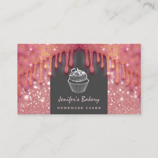 Moderne luxe glitterie druppelt schattige cakkerba visitekaartje (Voorkant)