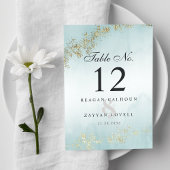 Moderne Luxe Gold Flecks Blauwgroen mist Wedding Kaart
