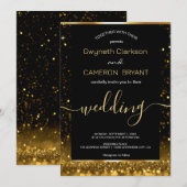 Moderne luxe goud zwart glinsterende uitnodiging (Voorkant / Achterkant)