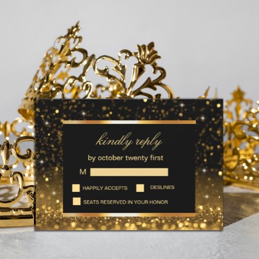 Moderne Luxe Goud Zwart Sparkles RSVP Kaartje