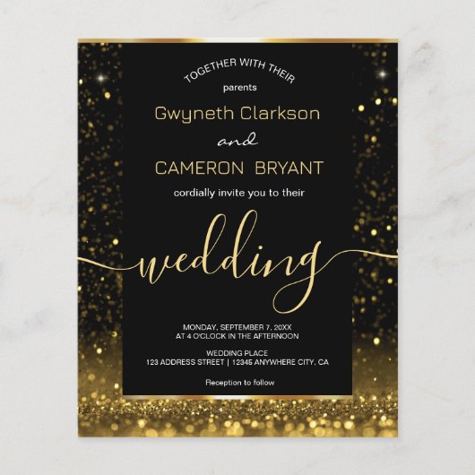 Moderne Luxe Goud Zwart Sparkles Uitnodiging Flyer (Voorkant)