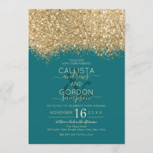 Moderne Luxe Gouden Blauwgroen Glitter Confetti We Kaart