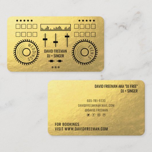 Moderne luxe gouden folie zwarte dj muziek draaita visitekaartje (Voorkant / Achterkant)