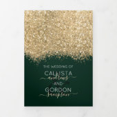 Moderne luxe gouden groene glitter confetti bruilo drieluik aankondiging (Cover)