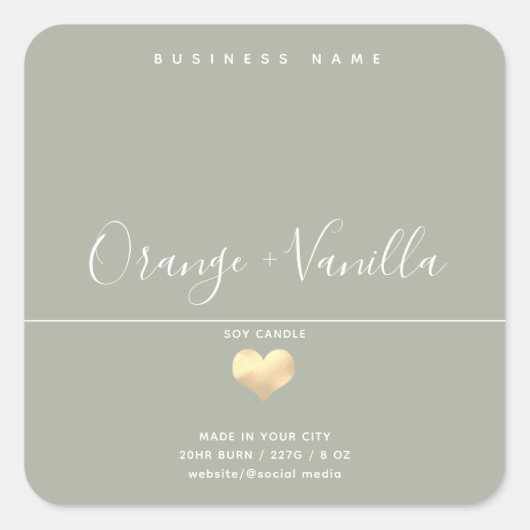 Moderne luxe gouden hart typografie kaars vierkante sticker (Voorkant)