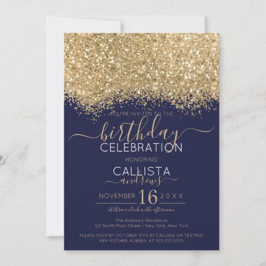 Moderne Luxe Gouden Marine Glitter Confetti Verjaa Kaart (Voorkant)