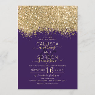 Moderne Luxe Gouden Violet Glitter Confetti bruilo Kaart