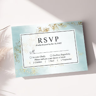 Moderne Luxe Gouden Vlekjes Turquoise Mist Bruilof RSVP Kaartje