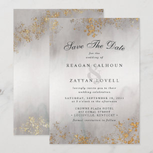 Moderne Luxe Gouden Vlekken Grijze Nevel Save The Date
