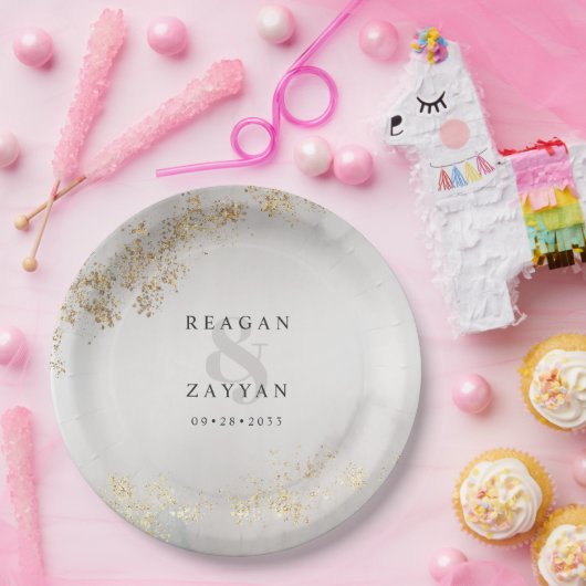 Moderne luxe goudvlek grijs mist Weddenschap Pl Papieren Bordje (Feest)