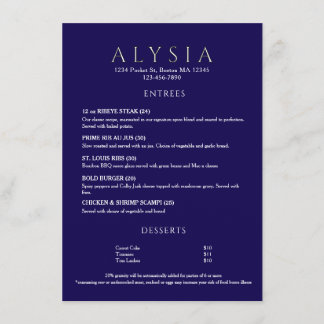 Moderne luxe marine bloem restaurant menu