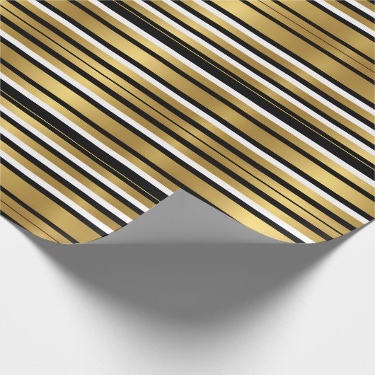 Moderne luxe met zwarte en gouden strepen cadeaupapier (Hoek)