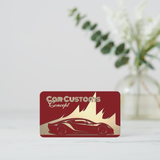 Moderne Luxe Rood en Goud gegraveerd-stijl Auto Visitekaartje (Staand voorkant)