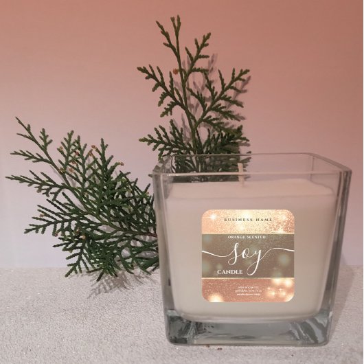 Moderne luxe sparkle-script sojakanellabel vierkante sticker