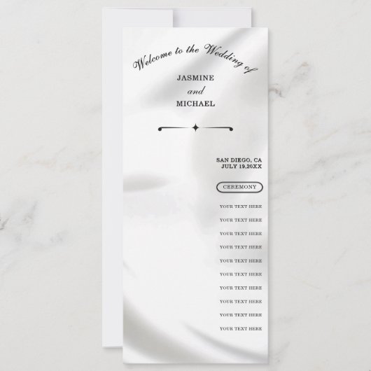 Moderne Luxe Witte Trouwceremonie Feestprogramma (Voorkant)
