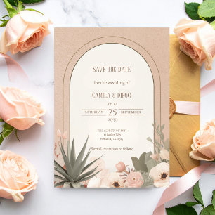 Moderne Luxe Woestijnbloemen Trouwkaart 'Save the